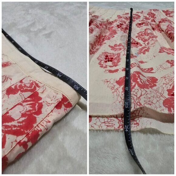 Free People ✦ Pleated Floral Midi Skirt ✦ Beige Cotton Red Print Size 2 - Picture 11 of 11